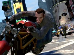 Obraz z GTA IV przedstawiający Niko Bellica na czerwonym motocyklu. (Źródło obrazu: Steam) 