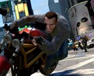 Obraz z GTA IV przedstawiający Niko Bellica na czerwonym motocyklu. (Źródło obrazu: Steam) 