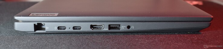 w lewo: RJ45, USB4, USB C 3.2 Gen 2, HDMI, USB A 3.2 Gen 1, 3,5 mm Audio