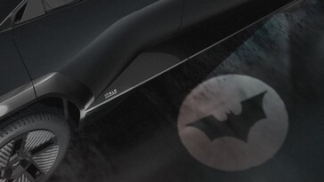 Kałuża w lusterku bocznym Mahindry Batman EV (źródło zdjęcia: Mahindra)