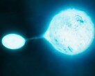 Ilustracja przedstawiająca gwiazdę neutronową i inną gwiazdę.