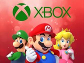 Mario i inne postacie Nintendo poniżej logo Xbox (źródło obrazu: Nintendo of America, Xbox gaming z poprawkami)