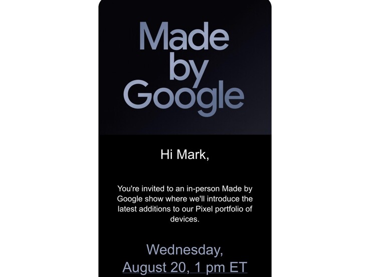 Zaproszenie na wydarzenie Made by Google wysłane do Marka Gurmana. (Źródło zdjęcia: Mark Gurman na X)