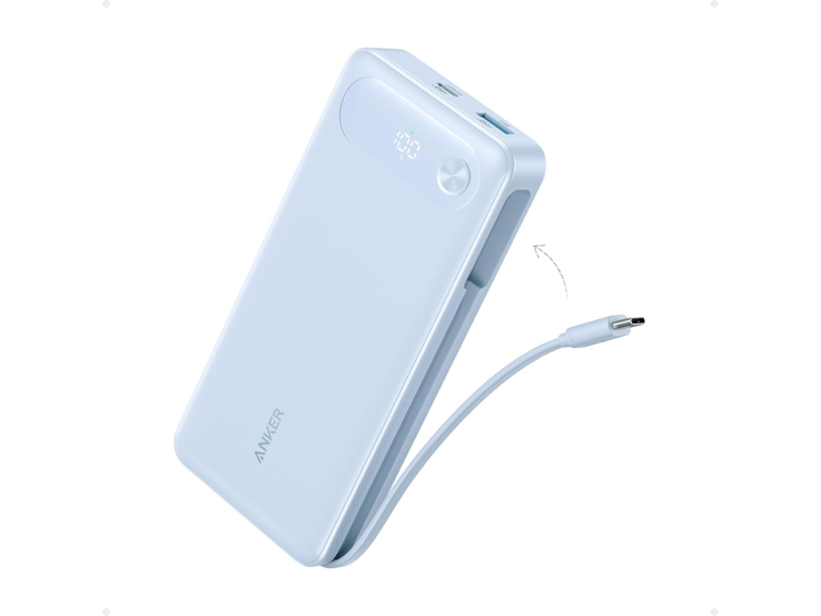 Anker Power Bank (20K, 87W, wbudowany kabel USB-C) w kolorze Misty Blue