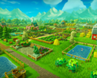 Farm Together 2 ma nowe funkcje, takie jak terraformowanie, budowanie miast i ulepszona automatyzacja. Na zdjęciu - zrzut ekranu z lotu ptaka zielonej farmy z gry. (Źródło obrazu: Steam)
