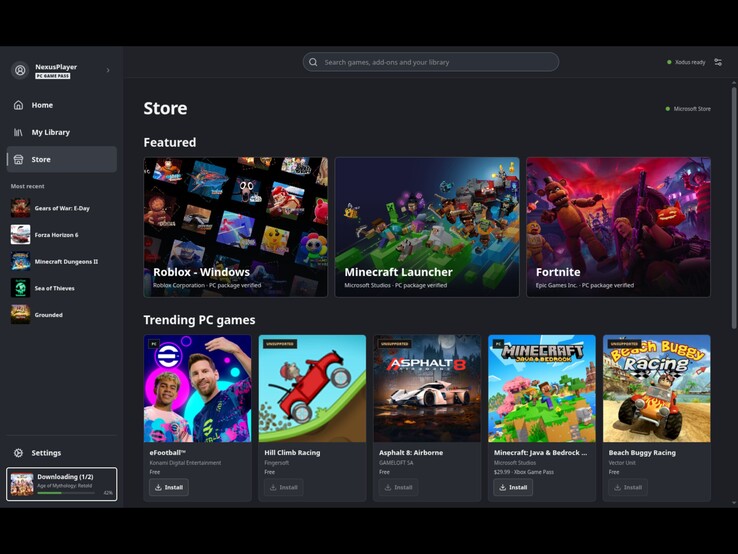Strona sklepu ma umożliwić użytkownikom Steam Deck pobieranie gier z Microsoft Store i PC Game Pass. (Na zdjęciu: zrzut ekranu z launchera Xodus Nexus.)
