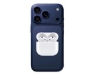 Nieoficjalny render iPhone'a 17 Pro ze słuchawkami AirPods 4. (Źródło obrazu: @Skyfops na X i Apple, edytowane)