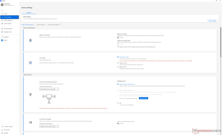 Proszę zwrócić uwagę na czerwony tekst sugerujący użytkownikowi podłączenie do zasilania, jeśli system jest ustawiony na tryb Performance