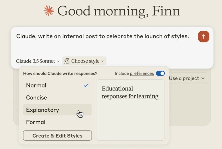 Anthropic dodaje zwięzłe, wyjaśniające i formalne style pisania do normalnego stylu odpowiedzi Claude AI. (Źródło obrazu: Anthropic)