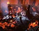 Obraz przedstawiający walkę z ognistym gigantem w Age of Wonders 4.