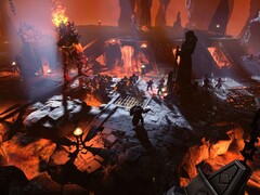 Obraz przedstawiający walkę z ognistym gigantem w Age of Wonders 4.