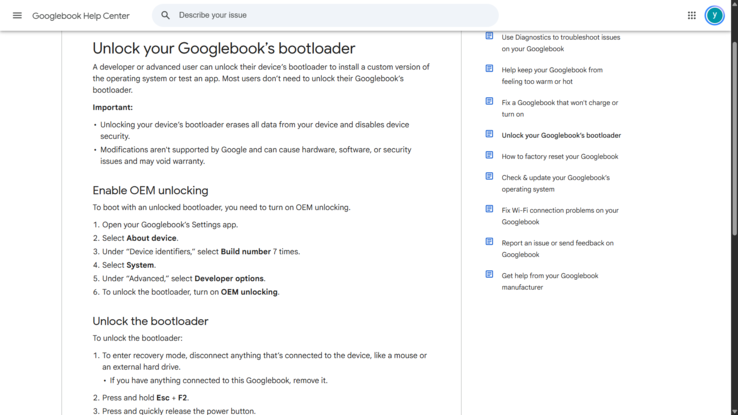 Google dokumentuje odblokowywanie bootloadera w urządzeniu GoogleBook