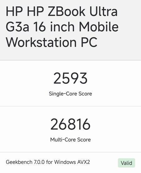 Wpis dotyczący komputera HP ZBook Ultra G3a 16 cali w serwisie Geekbench