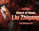 Oficjalna grafika promocyjna sztandaru postaci Sword of Dawn przedstawiająca łowcę SSR Liu Zhiganga.