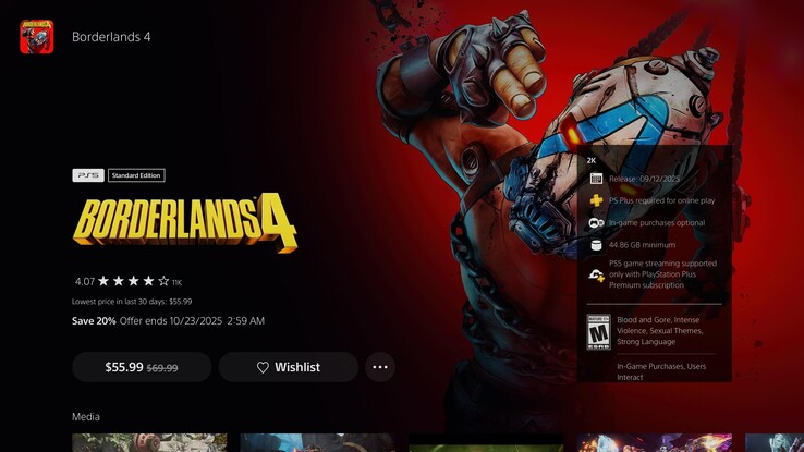 Śledzenie cen w PlayStation Store pokazujące zniżki na Borderlands 4 (Źródło obrazu: zrzut ekranu, Adam Corsetti)