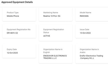 Realme 10 i 10 Pro+ 5G wyskakują w nowych przeciekach dotyczących nazw produktów i baterii. (Źródło: TDRA via MySmartPrice, CQC via IECEE)
