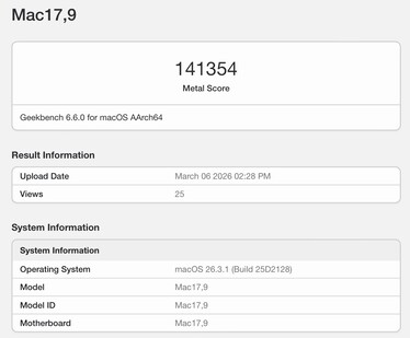 Metalowy wynik dla Apple M5 Pro.