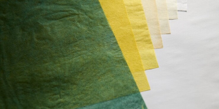 Japoński papier washi, barwiony w chitose midori, tradycyjnym japońskim zielonym pigmencie.