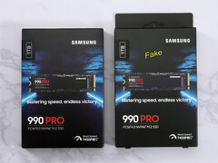 Prawdziwe i podrobione opakowania dysków SSD Samsung.
