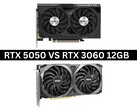 Zdjęcie obok siebie kart graficznych Nvidia GeForce RTX 5050 i RTX 3060 12 GB (Źródło zdjęcia: Zdjęcia produktów za pośrednictwem Gigabyte i MSI. Kompozycja stworzona przez Anmola Dubeya za pośrednictwem Notebookcheck).