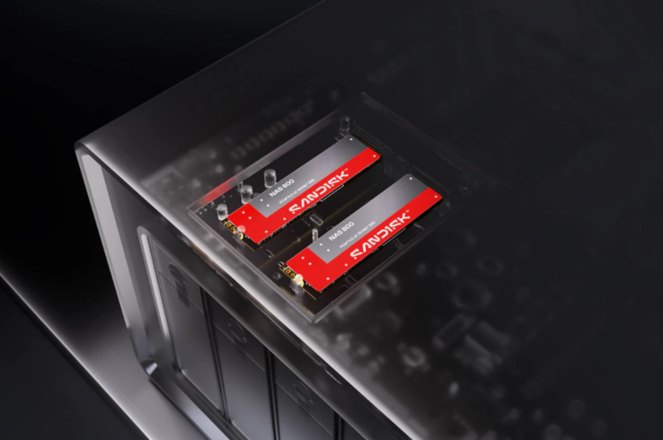 Dwa dyski SSD Sandisk NAS 800 zainstalowane wewnątrz obudowy NAS