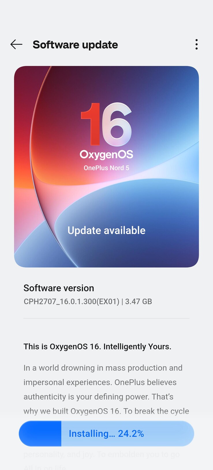 OxygenOS 16 OTA na OnePlus Nord 5. (Źródło obrazu: u/Which_Total1708 via Reddit)