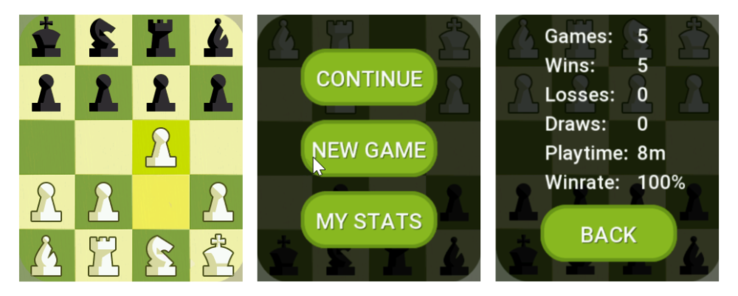 Zrzuty ekranu aplikacji Zepp Health Mini Chess dla smartwatchów Amazfit. (Źródło obrazu: Silver Developer)