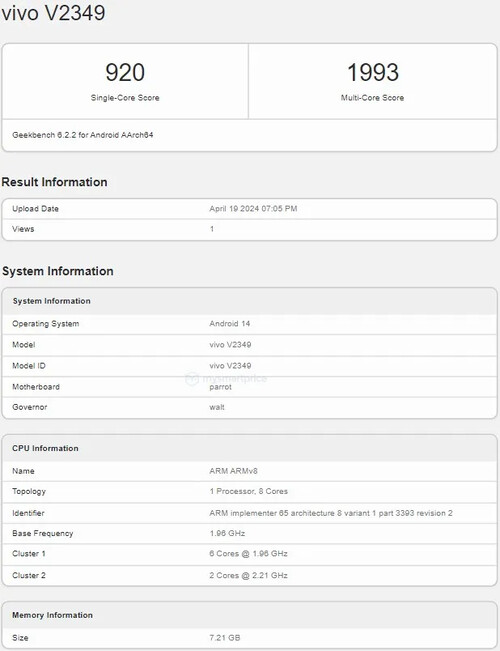 Vivo V30 SE (lub V2349) i V40 SE (V2337) wydają się praktycznie identyczne w Geekbench....