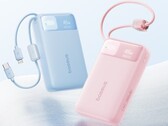 Powerbank Baseus EnerFill FC11 w kolorze niebieskim i różowym.