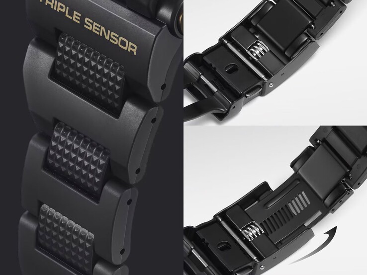 Kompozytowa opaska z metalu i żywicy oraz regulowany mechanizm przedłużający w modelu Frogman GWF-D1000BC-1JF.