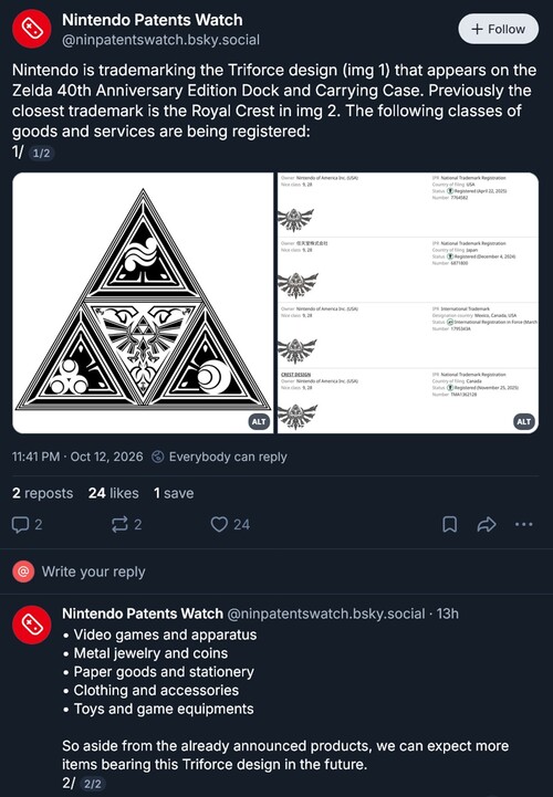 Pokazano znak towarowy Triforce firmy Nintendo