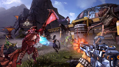 Zrzut ekranu z Borderlands 2 przedstawiający potwory walczące z Zero
