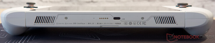 spód: piny do podłączenia klawiatury, USB C 3.2 z zasilaniem i DisplayPort