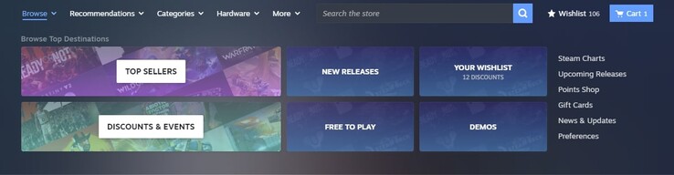 Zakładka "Przeglądaj" ułatwia teraz odkrywanie darmowych i nowo wydanych gier. (Źródło obrazu: Steam)
