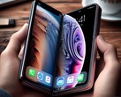 Według JPMorgan składany iPhone (być może podobny do tego renderu wygenerowanego przez sztuczną inteligencję) może zostać wprowadzony na rynek w przyszłym roku. (Źródło obrazu: wygenerowane przez AI)
