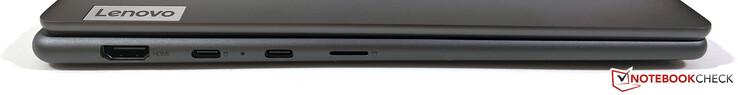 Po lewej: HDMI 2.1, USB-C 3.2 Gen 2 (10 Gbps, DisplayPort ALT Mode 1.4, Power Delivery), USB-C 4 (40 Gbps, DisplayPort ALT Mode 1.4, Power Delivery 3.0) czytnik microSD