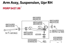 Oficjalny schemat części Toyoty ilustrujący rurowy stalowy górny wahacz występujący w pickupie Tundra. (Źródło zdjęcia: Toyota Parts Center Online)