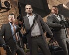 Główni bohaterowie Grand Theft Auto V: Michael, Trevor i Franklin podczas misji napadu z bronią i torbami. (Źródło obrazu: Rockstar Games)