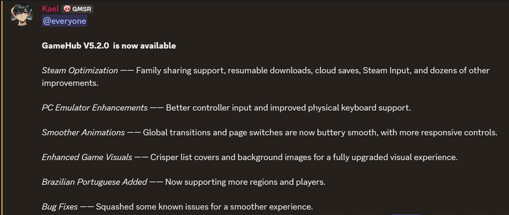 Dziennik zmian GameHub v5.2 (źródło obrazu: GameSir)