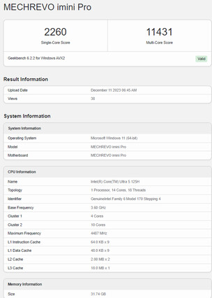 Wyniki Geekbench (źródło obrazu: Geekbench)