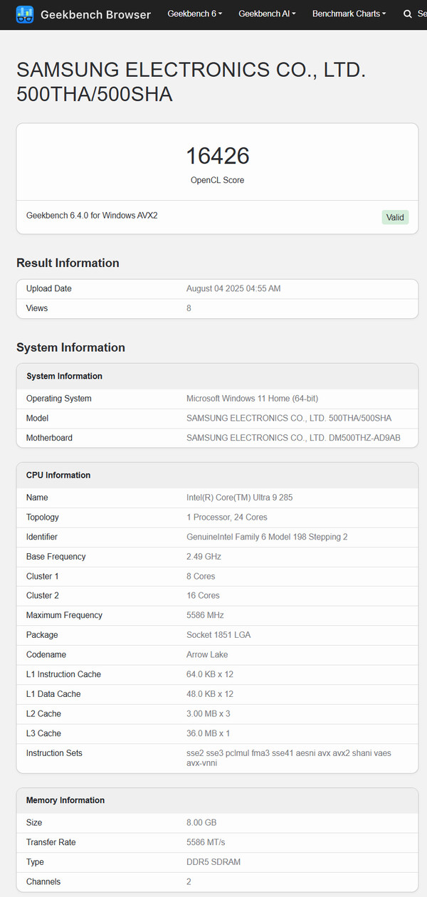 (Źródło obrazu: Geekbench)