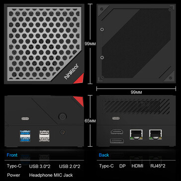 Porty łączności mini PC z podstawą rozszerzającą (źródło obrazu: Ninkear)