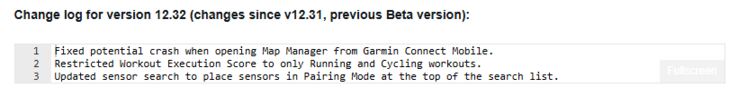 Dziennik zmian wersji beta 12.32 dla Garmin Fenix 8 i powiązanych smartwatchy. (Źródło obrazu: Garmin)