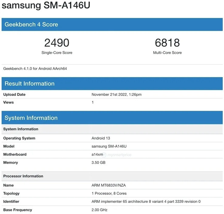 Rzekomo pojawia się drugi, być może trafiający do USA, wariant Galaxy A14 5G. (Źródło: Geekbench)