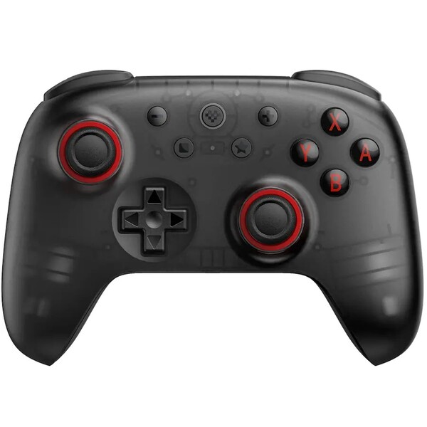 8BitDo Ultimate 2C Bluetooth w kolorze przezroczystej czerni ma czerwone pierścienie joysticka i przyciski ABXY. (Źródło obrazu: 8BitDo)