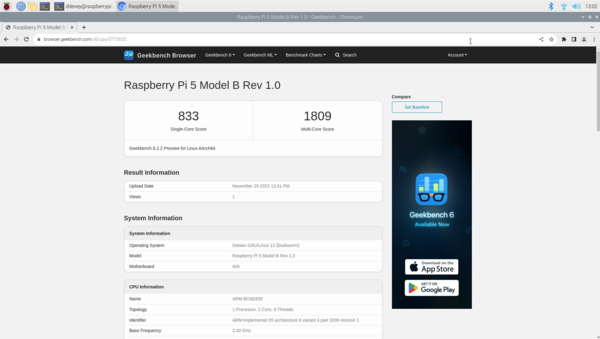 Z pojedynczym wynikiem 833 w Geekbench 6, Raspberry Pi 5 nie jest garbaty (Źródło: Notebookcheck)