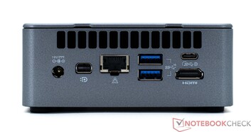 Tył: złącze zasilania, port mini-wyświetlacza, RJ45, 2x USB 3.2 Gen 2, USB4, HDMI