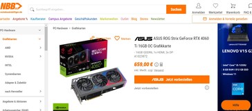 ASUS ROG Strix RTX 4060 Ti na Notebooksbilliger. (Źródło: Notebooksbilliger)