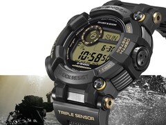Model Casio G-Shock Frogman GWF-D1000BC-1JF przedstawiony pod kątem, co podkreśla jego masywną, asymetryczną kopertę oraz pasek z materiału kompozytowego.