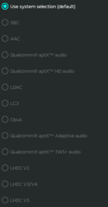 Dostępne kodeki audio Bluetooth